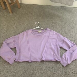 Altar’d State Purple Cropped Long-Sleeve Top